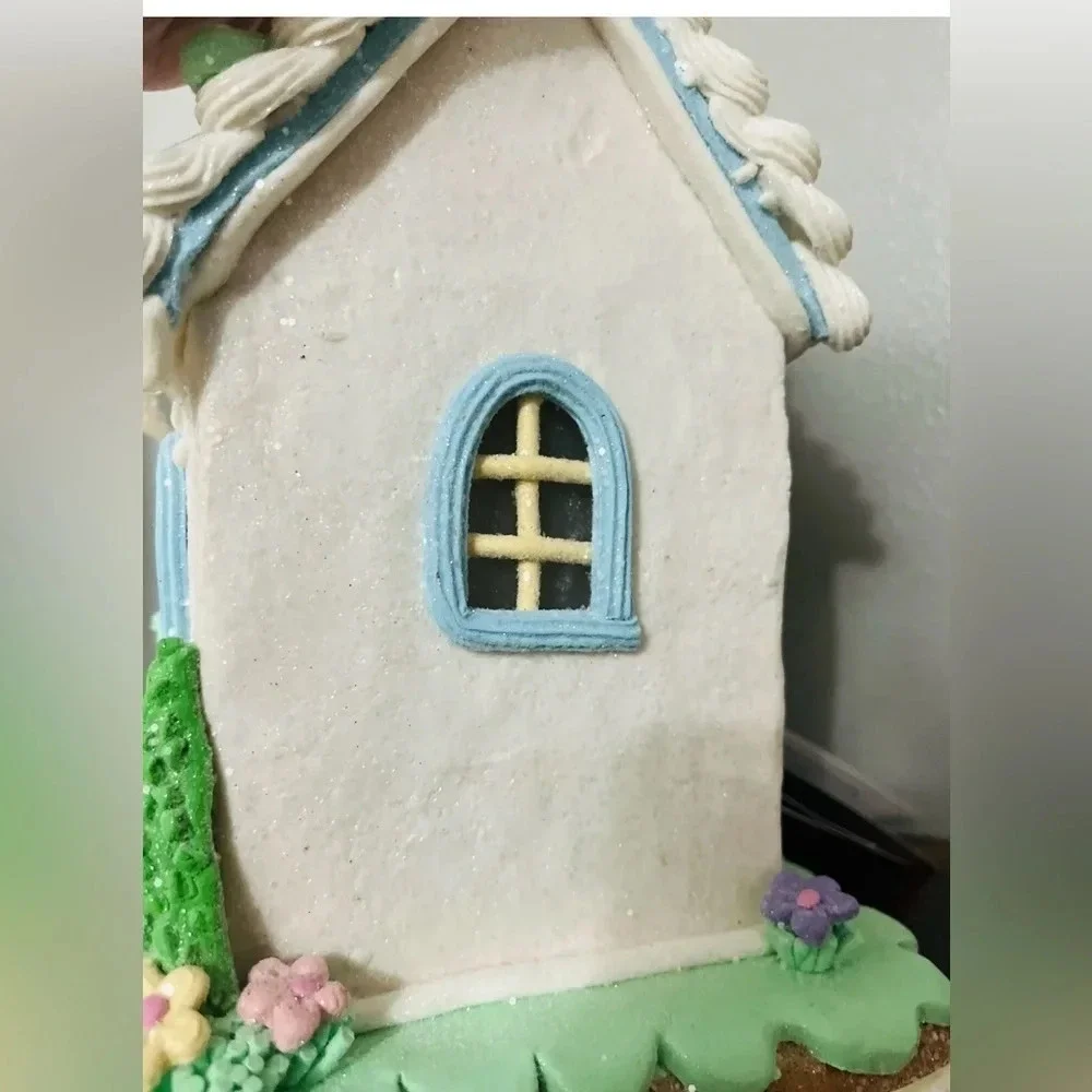 Easter Gingerbread Cookie House LED Light-Up Tabletop Decor Pastel NWT